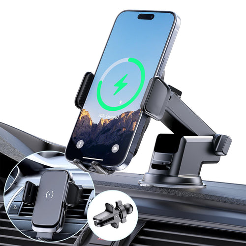 15W Wireless Car Charger Fast Charging Auto-Clamping Phone Mount Holder for Dashboard Windshield Vent Mount for iPhone 15/14/13/12/11 Pro Max Xs Samsung S23/S22/S21/S20/S10+ Note 9 LG Google