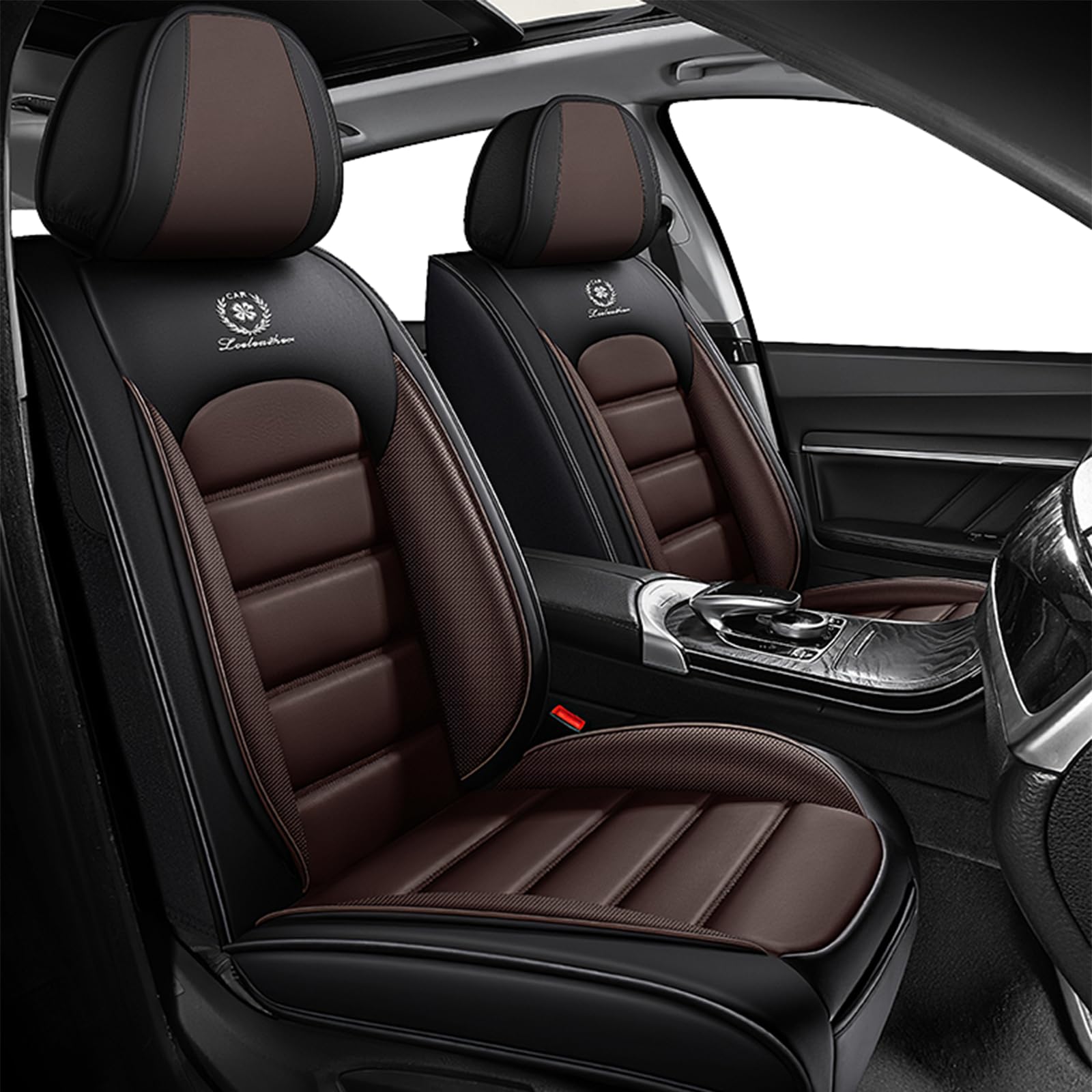 3DLEATHER Fit for Jeep 99% of Models Front Seat Cover Set Universal Non-Slip Vehicle Cushion Cover (Black & Coffee/Standard Style)