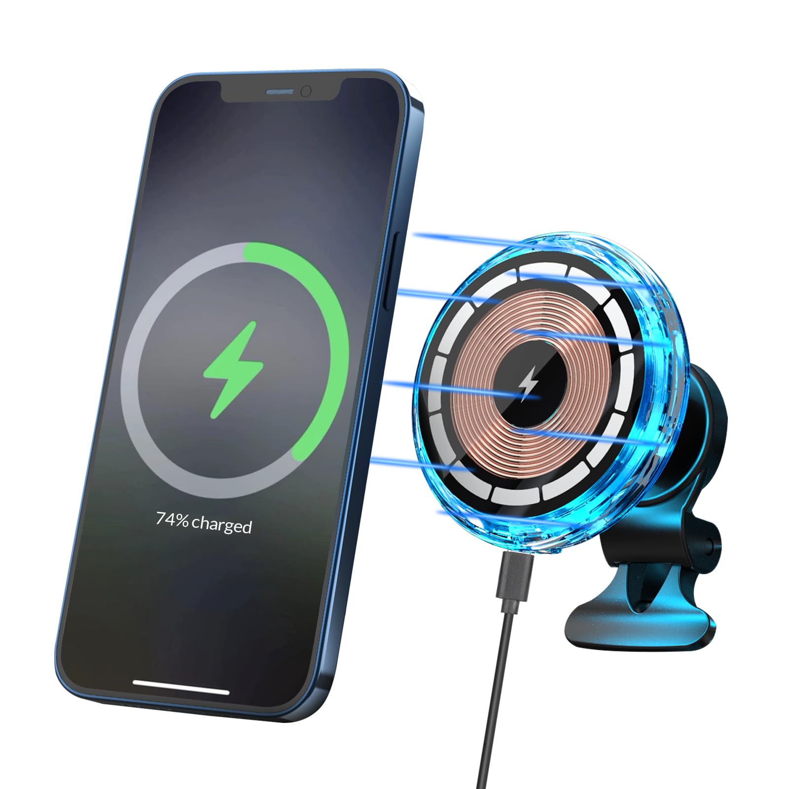 Riida C25 Wireless Magnetic Car Charger for iPhone 15/14/13/12 Series Upgraded Car Phone Holder Auto-AlignmentFast Charging Air Vent Mount (Blue)
