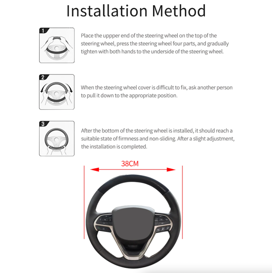 Car Steering Wheel Cover Red Black Leather Anti-slip For 15"/38cm Carbon Fiber