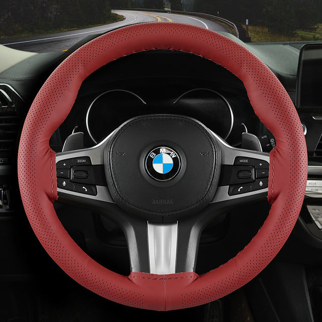 Audocvers Anti-Slip Leather Steering Wheel Cover 38cm