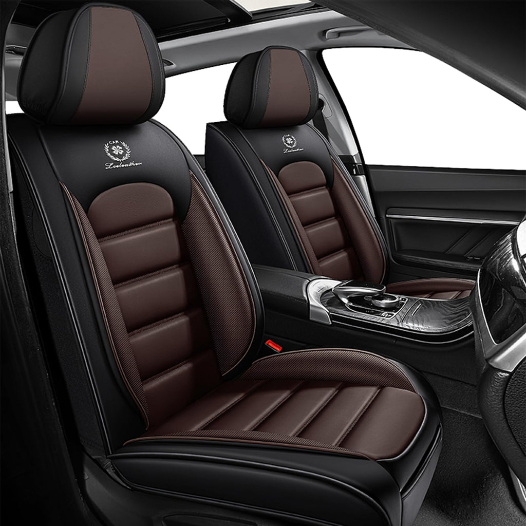 3DLEATHER Fit for Jeep 99% of Models Front Seat Cover Set Universal Non-Slip Vehicle Cushion Cover (Black & Coffee/Standard Style)